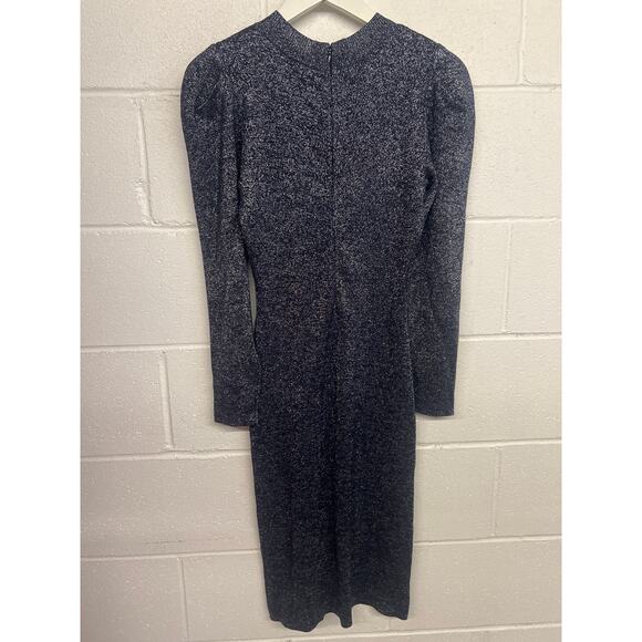 Sachin & Babi S Navy Blue Metallic Sparkle Knit Long Sleeve Sheath sweater Dress - Picture 5 of 7